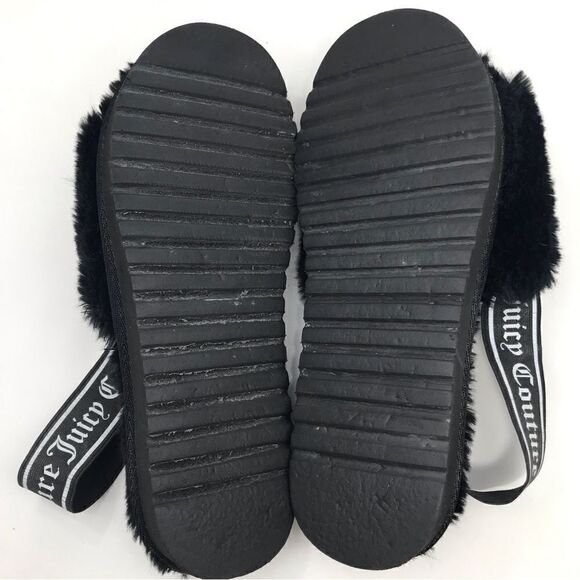 Juicy Couture Black Fuzzy Faux Fur Peep Toe Signature Slippers - Picture 8 of 10